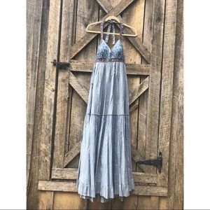 Denim Blue Halter Maxi Dress